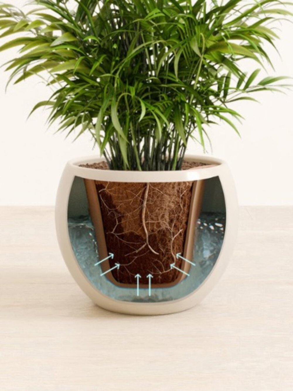 Easyplant Self-Watering Ceramic Planter Pot. Shiny Eggwhite. Monet.